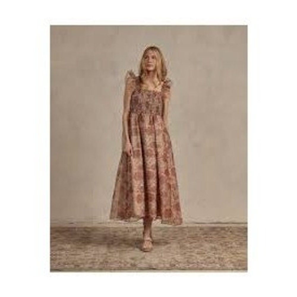 Noralee Dolly Dress Womens XL Autumn Floral Smocked Ruffle Maxi Pink Brown NEW